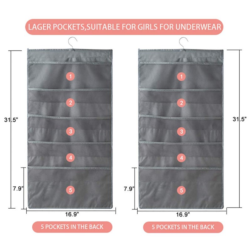 Bseash Enlarged Closet Hanging Bra Organizer with Rotating Metal Hanger, Dual Sided Wall Shelf Wardrobe Mesh Pockets Hanging Storage Bag for Bra Socks Underwear Underpants - Image 2